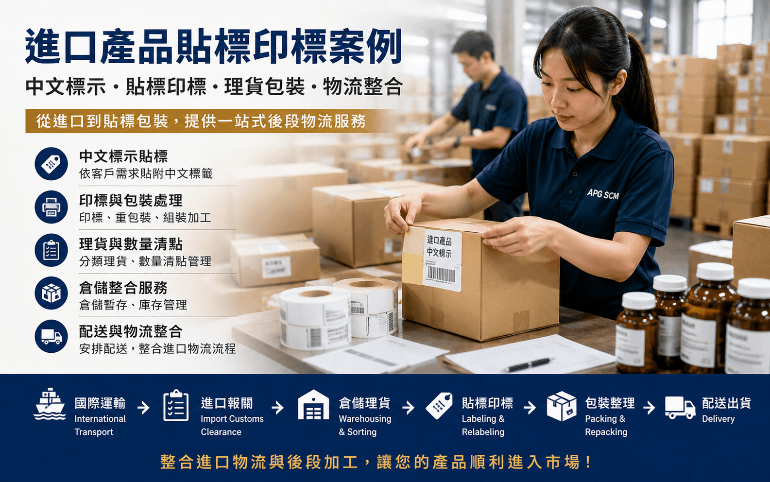進口產品貼標印標案例|中文標示、理貨包裝與進口物流整合